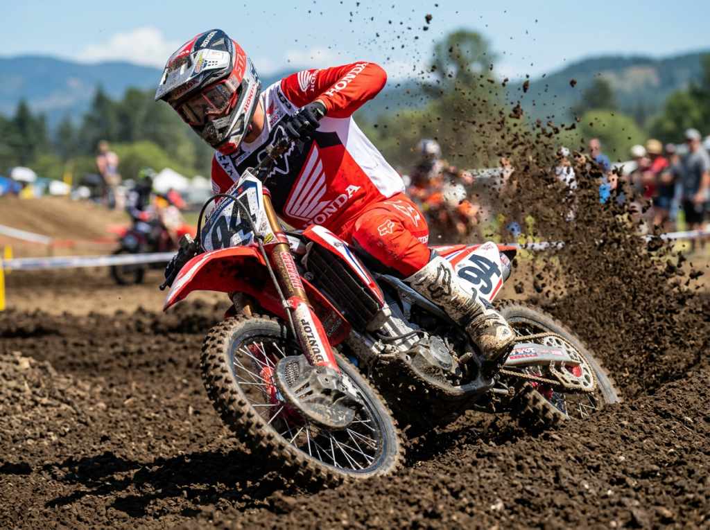 close up on a motcross rider Motocross-Strecke