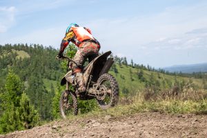Rear view enduro rider